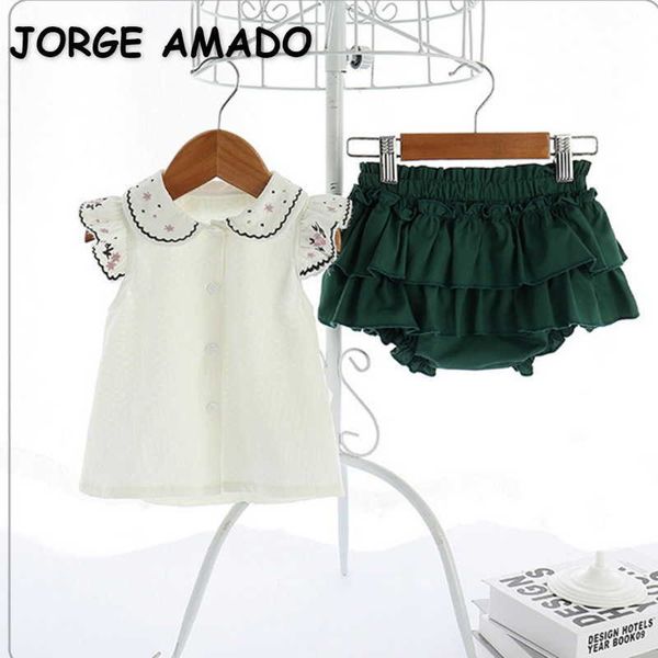 spring girls 2-pcs sets sleeveless peter pan collar white + green solid color shorts kids clothes e9212 210610
spring girls 2-pcs sets sleeveless peter pan collar white + green solid color shorts kids clothes e9212 210610