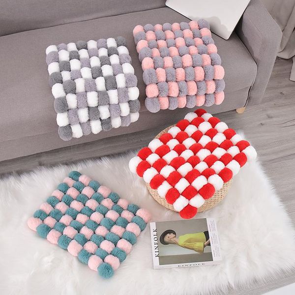 fur square shape plush cushion colorful stuffed plush seat pad pp cotton cushion hair ball pillows
