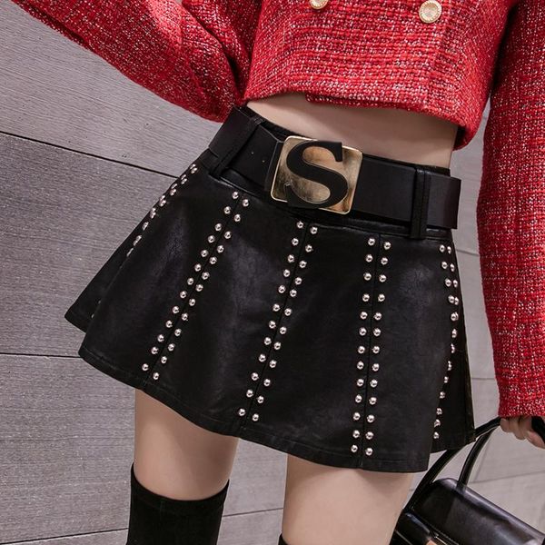 2021 autumn and winter new style pu leather short skirt female korean version of high waist slimming rivet a-line skirt dq1293, Black
2021 autumn and winter new style pu leather short skirt female korean version of high waist slimming rivet a-line skirt dq1293, Black