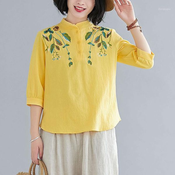 women's blouses & shirts ethnic embroidery botanical shirt half sleeve stand collar casual blusas mujer 2021 vintage all-match yellow r, White
women's blouses & shirts ethnic embroidery botanical shirt half sleeve stand collar casual blusas mujer 2021 vintage all-match yellow r, White