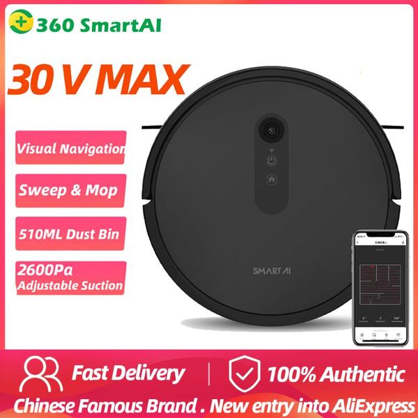 360 smartai 30v max robot vacuum cleaner 2600pa visual navigation slam path planning wet towing automatic charging life 110min
360 smartai 30v max robot vacuum cleaner 2600pa visual navigation slam path planning wet towing automatic charging life 110min