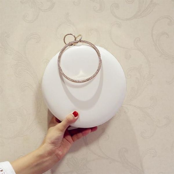 factory price leather round evening bags shaped fashion clutch purse with chain wedding dinner mn743