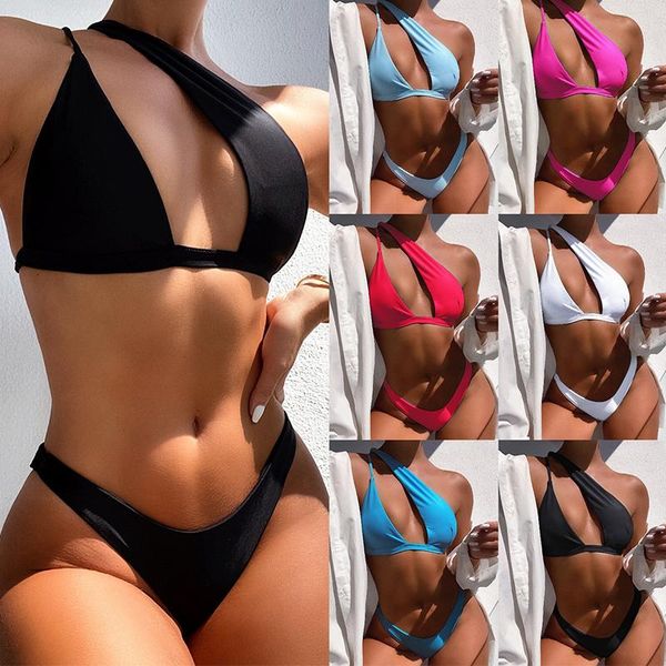women's swimwear one shoulder bikini swimsuit women 2 pieces hollow out swim bathing suit beachwear solid summer 2021 biquini set, White;black
women's swimwear one shoulder bikini swimsuit women 2 pieces hollow out swim bathing suit beachwear solid summer 2021 biquini set, White;black
