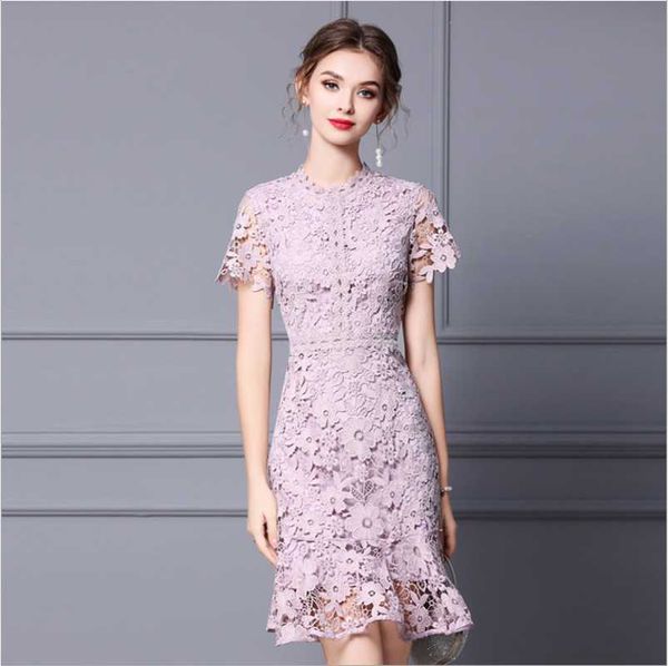 party dresses flower lace pink green blue sweet summer ladies dress hollow pure temperament fishtail short skirt female o-neck mature mermai, White;black
party dresses flower lace pink green blue sweet summer ladies dress hollow pure temperament fishtail short skirt female o-neck mature mermai, White;black