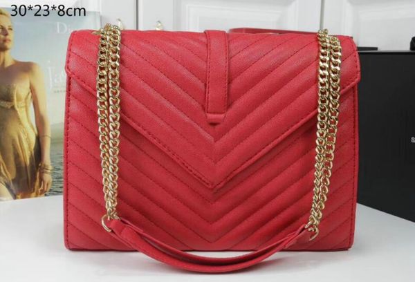 5a cowhide handbags sheepskin caviar metal chain gold handbag genuine leather bag flip cover diagonal shoulder bags 30cm