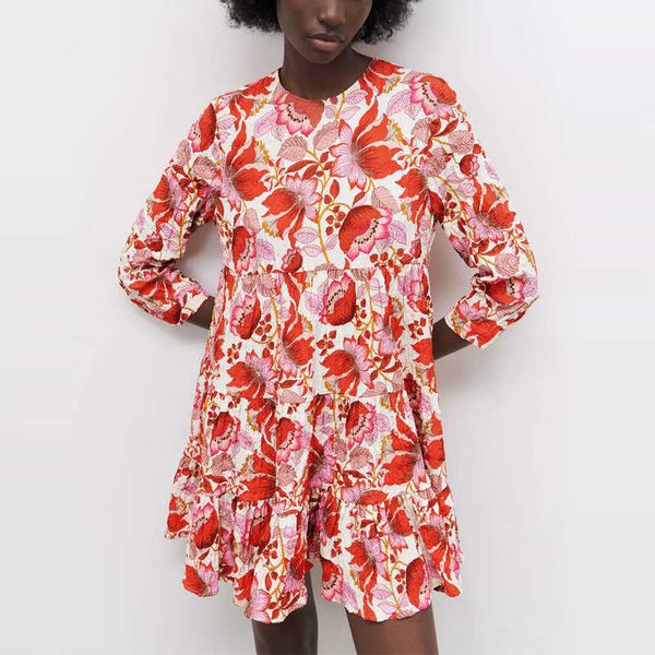 za vintage flower print mini dress women long sleeve ruffle hem pleated summer dresses female chic back opening red dress 210602, Black;gray
za vintage flower print mini dress women long sleeve ruffle hem pleated summer dresses female chic back opening red dress 210602, Black;gray