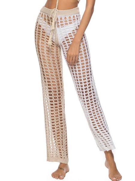 

zafille summer women swim suit cover up pants beach pants crocheted two-tone hollow out cover up mesh pant swimsuits