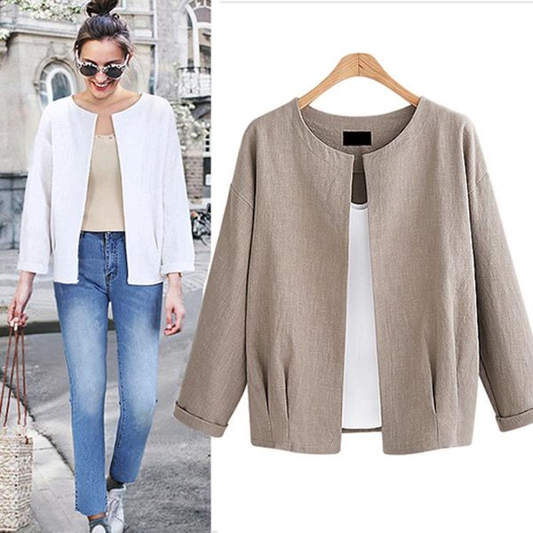 women's jackets 2021 autumn fashion women linen jacket o-neck long sleeve thin plus size casual slim female short coats cardigan outerw, Black;brown
women's jackets 2021 autumn fashion women linen jacket o-neck long sleeve thin plus size casual slim female short coats cardigan outerw, Black;brown