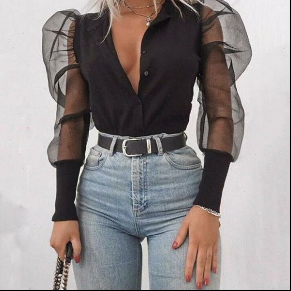 blouse women shirts black mesh see through single breasted puff sleeve v neck plus size vadim, White
blouse women shirts black mesh see through single breasted puff sleeve v neck plus size vadim, White