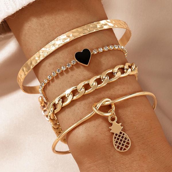 link, chain huatang creative pineapple bracelet set for women romantic love rhinestone gold alloy bangle female beach jewelry gifts 16512, Black
link, chain huatang creative pineapple bracelet set for women romantic love rhinestone gold alloy bangle female beach jewelry gifts 16512, Black