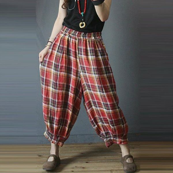summer arts style elastic waist womens pant ankle lengt loose plaid vintage cotton linen casual harem plus size m200, Black;white
summer arts style elastic waist womens pant ankle lengt loose plaid vintage cotton linen casual harem plus size m200, Black;white