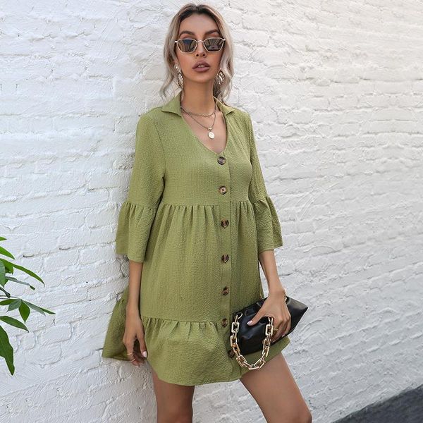 casual dresses 2021 solid half sleeve short dress spring summer single breasted shirring ladies party mini shirt for women, Black;gray
casual dresses 2021 solid half sleeve short dress spring summer single breasted shirring ladies party mini shirt for women, Black;gray
