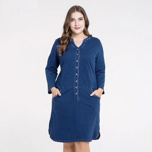 casual dresses spring autumn women plus size v-neck button solid long sleeve jeans dress for larger denim one-piece, Black;gray
casual dresses spring autumn women plus size v-neck button solid long sleeve jeans dress for larger denim one-piece, Black;gray
