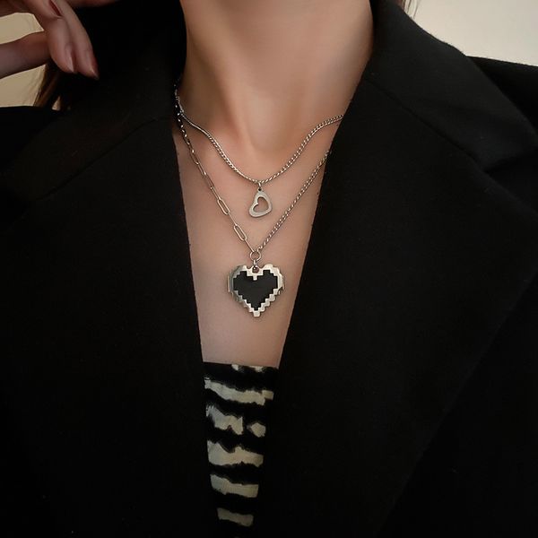 chain women pendants double layer oil dripping black love pixel necklace heart-shaped fashion metal sense clavicle hip hop temperament neck, Silver
chain women pendants double layer oil dripping black love pixel necklace heart-shaped fashion metal sense clavicle hip hop temperament neck, Silver