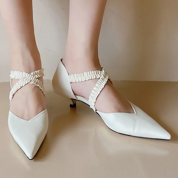 Womens genuine leather elastic cross trap slip-on kitten heel pumps pointed toe low heel comfortable elegant ladies dress shoes, Beige
Womens genuine leather elastic cross trap slip-on kitten heel pumps pointed toe low heel comfortable elegant ladies dress shoes, Beige