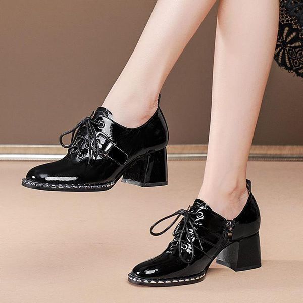 dress shoes fashion rivets genuine leather thick heels casual women brand high heel size:34-42, Black
dress shoes fashion rivets genuine leather thick heels casual women brand high heel size:34-42, Black