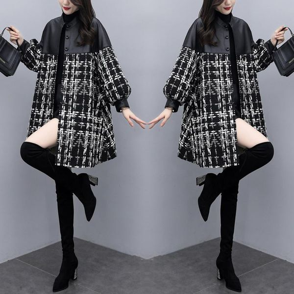 women's wool & blends coat winterautumn fashion elegant mother turtleneck grid print slim long tweed woolen outerwear female, Black
women's wool & blends coat winterautumn fashion elegant mother turtleneck grid print slim long tweed woolen outerwear female, Black