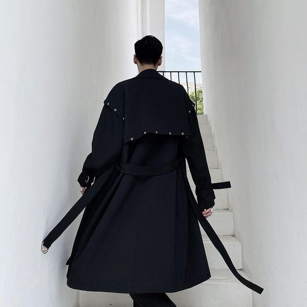 men's trench coats classic dark korean fake two cape design fashion trend long loose large size coat, Tan;black
men's trench coats classic dark korean fake two cape design fashion trend long loose large size coat, Tan;black