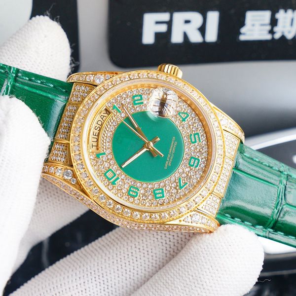2021 mens watch automatic mechanical movement diamond woman watches fashion green leather strap wristwatch man wristwatches sapphire glass, Slivery;brown
2021 mens watch automatic mechanical movement diamond woman watches fashion green leather strap wristwatch man wristwatches sapphire glass, Slivery;brown