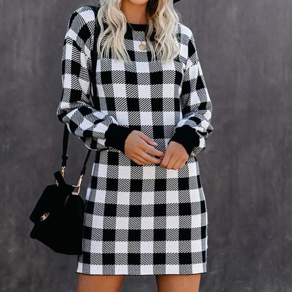 women long sleeve winter sweater dress 2021 vintage plaid knit autumn dress lady fashion christmas party vetsido d30, Black;gray
women long sleeve winter sweater dress 2021 vintage plaid knit autumn dress lady fashion christmas party vetsido d30, Black;gray