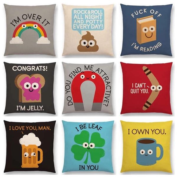 cushion/decorative pillow double funny phrase cartoon cushion cover happy days beer bread boomerang rainbow food tool book sofa throw case 4
cushion/decorative pillow double funny phrase cartoon cushion cover happy days beer bread boomerang rainbow food tool book sofa throw case 4