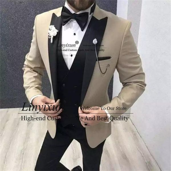 men's suits & blazers beige slim fit men black peaked lapel groom wedding tuxedo formal male blazer jacket pants vest masculino costume, White;black
men's suits & blazers beige slim fit men black peaked lapel groom wedding tuxedo formal male blazer jacket pants vest masculino costume, White;black