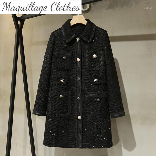 autumn winter women's tweed coat chic elegant sequins women b119 wool & blends, Black
autumn winter women's tweed coat chic elegant sequins women b119 wool & blends, Black