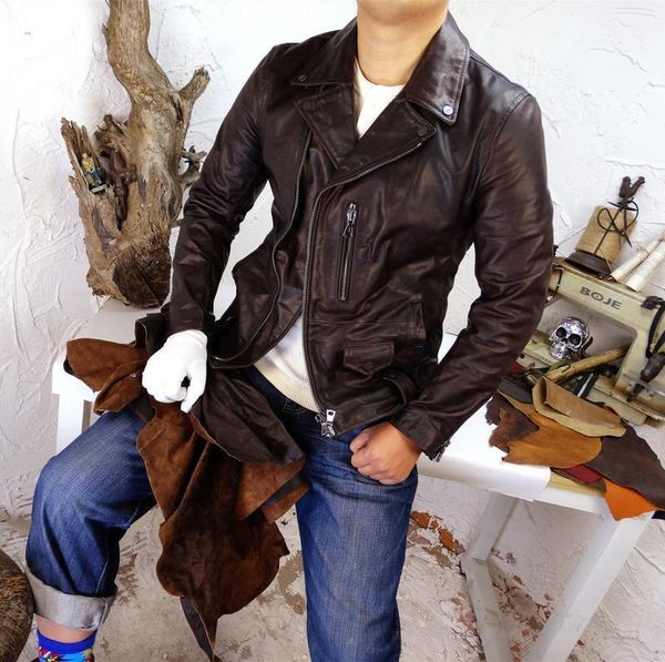 men's leather & faux plant tanned batiks dark brown color horsehide motorcycle genuine jackets men jacket, Black
men's leather & faux plant tanned batiks dark brown color horsehide motorcycle genuine jackets men jacket, Black