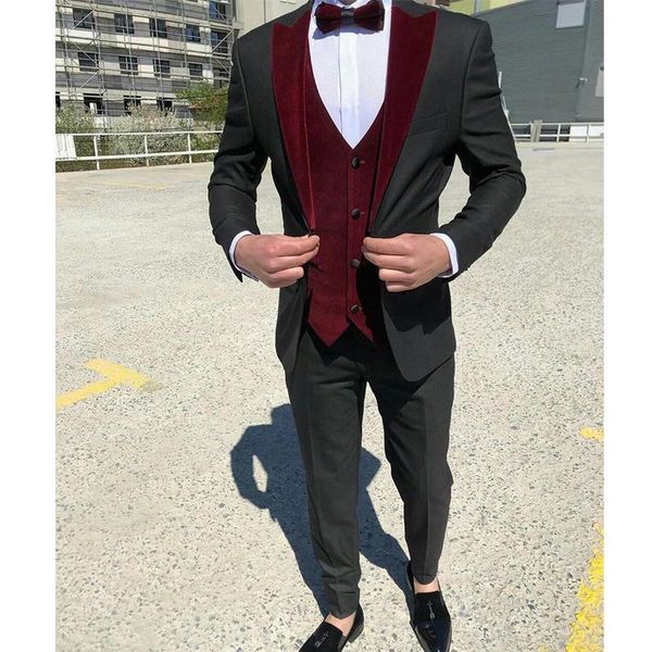men's suits & blazers black slim fit wedding for mens 3 piece custom groom tuxedo male fashion costume jacket pants with burgundy velve, White;black
men's suits & blazers black slim fit wedding for mens 3 piece custom groom tuxedo male fashion costume jacket pants with burgundy velve, White;black