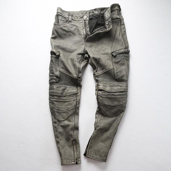men's pants genuine 2021 leather with pockets skinny vintage do old cow motorcycle men biker long trousers male, Black
men's pants genuine 2021 leather with pockets skinny vintage do old cow motorcycle men biker long trousers male, Black