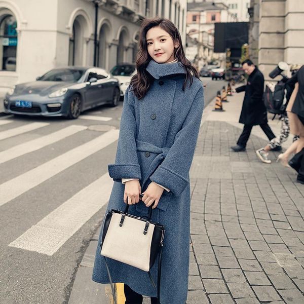 women's wool & blends 2021 autumn and winter long blend coat korean fashion fall clothes for women blue female woman parkas p48, Black
women's wool & blends 2021 autumn and winter long blend coat korean fashion fall clothes for women blue female woman parkas p48, Black