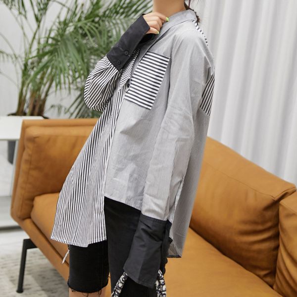2021 new blouse chic striped shirt retro style hong kong design professional feel irregular sewing color contrast long sleeve 0bao, White
2021 new blouse chic striped shirt retro style hong kong design professional feel irregular sewing color contrast long sleeve 0bao, White