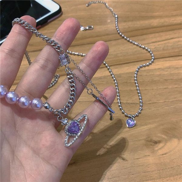 pendant necklaces ins style temperament alloy necklace romantic purple love zircon pearl stitching chain fashion women's jewelry, Silver
pendant necklaces ins style temperament alloy necklace romantic purple love zircon pearl stitching chain fashion women's jewelry, Silver