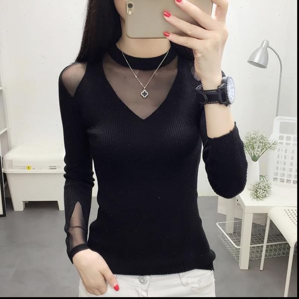 autumn and winter new 2021 half high neck thin lace slim bottoming long sleeve knitwear pullover versatile sweater, White;black
autumn and winter new 2021 half high neck thin lace slim bottoming long sleeve knitwear pullover versatile sweater, White;black