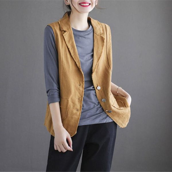 women's vests korean cotton and linen solid color suit collar literary vest jacket ladies 2021 spring retro casual women waistcoat zh7, Black;white
women's vests korean cotton and linen solid color suit collar literary vest jacket ladies 2021 spring retro casual women waistcoat zh7, Black;white