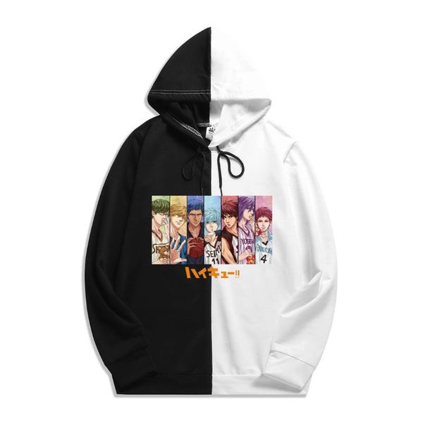 men's hoodies & sweatshirts 2021 anime haikyuu patchwork hoodie fashion loose printed men long sleeve, Black