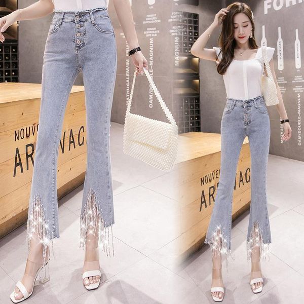 women's jeans 2021 summer women chic cropped flare -cut edges tassel trousers female button embroidered flares denim pants t221, Blue
women's jeans 2021 summer women chic cropped flare -cut edges tassel trousers female button embroidered flares denim pants t221, Blue