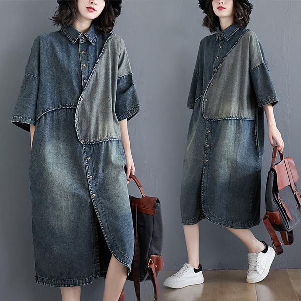 casual dresses extra large size women's denim dress spring 2021 summer loose stitching fashion vintage jeans mid-length shirt jacket ou, Black;gray
casual dresses extra large size women's denim dress spring 2021 summer loose stitching fashion vintage jeans mid-length shirt jacket ou, Black;gray