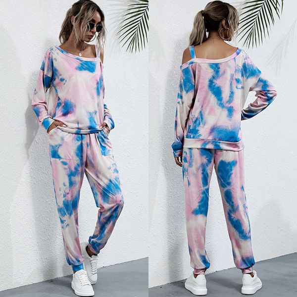 2021 spring new print off shoulder t-shirt tie dye long sve suit women's leisure two piece set, White
2021 spring new print off shoulder t-shirt tie dye long sve suit women's leisure two piece set, White