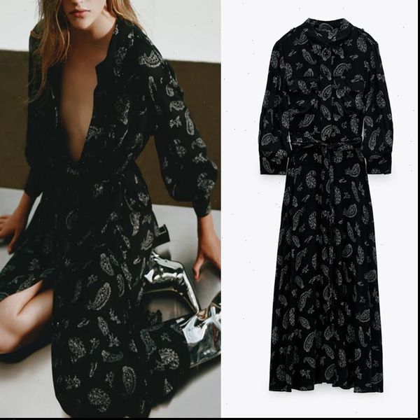za dress woman black printed midi dress women 2021 lapel collar long sleeves fashion tied belt button up casual laddies dresses, Black;gray
za dress woman black printed midi dress women 2021 lapel collar long sleeves fashion tied belt button up casual laddies dresses, Black;gray
