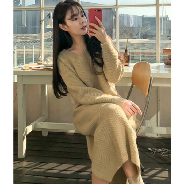 casual dresses korean fashion v neck sweater dress women autumn winter vintage jacquard knitting side slit long midi knitted robe pull, Black;gray
casual dresses korean fashion v neck sweater dress women autumn winter vintage jacquard knitting side slit long midi knitted robe pull, Black;gray