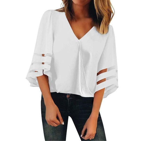 women's blouses & shirts blouse hollow out cross v neck women mesh panel 3/4 bell sleeve loose summer casual fashion camisa, White
women's blouses & shirts blouse hollow out cross v neck women mesh panel 3/4 bell sleeve loose summer casual fashion camisa, White