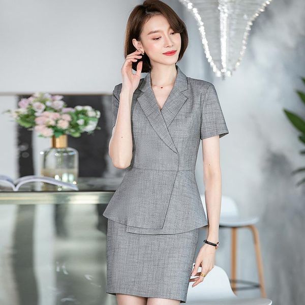 two piece dress grey blazer women business suits skirt and jacket sets summer office ladies work wear clothes short sleeve, White
two piece dress grey blazer women business suits skirt and jacket sets summer office ladies work wear clothes short sleeve, White