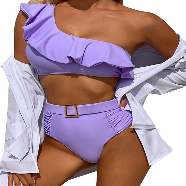 women's swimwear 2pcs ruffled one shoulder bikini suit trim high waist swimsuit summer solid color backless beach wear bathing, White;black
women's swimwear 2pcs ruffled one shoulder bikini suit trim high waist swimsuit summer solid color backless beach wear bathing, White;black