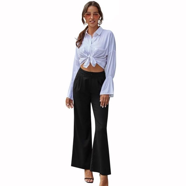 women's pants & capris women high waist wide leg with pockets solid color casual loose trousers e56b, Black;white
women's pants & capris women high waist wide leg with pockets solid color casual loose trousers e56b, Black;white