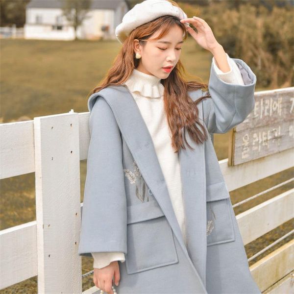 women's wool & blends 2021 autumn and winter style college wind woolen coat korean loose mid-length hooded thick, Black
women's wool & blends 2021 autumn and winter style college wind woolen coat korean loose mid-length hooded thick, Black