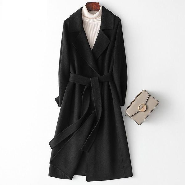women's wool & blends arrival 100% coat brand winter woolen vintage thick cashmere solid female overcoat sashes long outwears, Black
women's wool & blends arrival 100% coat brand winter woolen vintage thick cashmere solid female overcoat sashes long outwears, Black