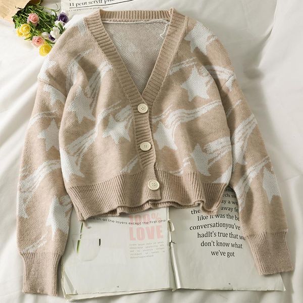 women's knits & tees fall vintage cardigans 2021 star print bright silk loose thin low-neck sweater coat women's long sleeve cardig, White
women's knits & tees fall vintage cardigans 2021 star print bright silk loose thin low-neck sweater coat women's long sleeve cardig, White