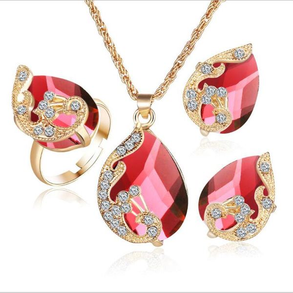 earrings & necklace luxury water drop jewelry sets red rhinestone crystal pedant shiny tear dangle gorgeous ring wedding accessory, Silver
earrings & necklace luxury water drop jewelry sets red rhinestone crystal pedant shiny tear dangle gorgeous ring wedding accessory, Silver