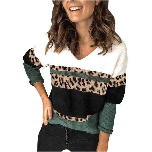 women's sweaters 2021 sweater autumn/winter v-neck striped leopard print color-blocking long-sleeved, White;black
women's sweaters 2021 sweater autumn/winter v-neck striped leopard print color-blocking long-sleeved, White;black